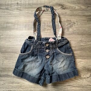 That's So Raven Denim Overall Shorts Girls 10 Blue Floral Suspenders Y2K Disney